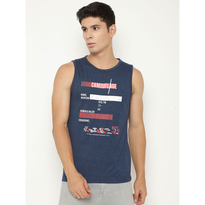 CHKOKKO Blue Melange Men Cotton Gym Tank Tops (S)