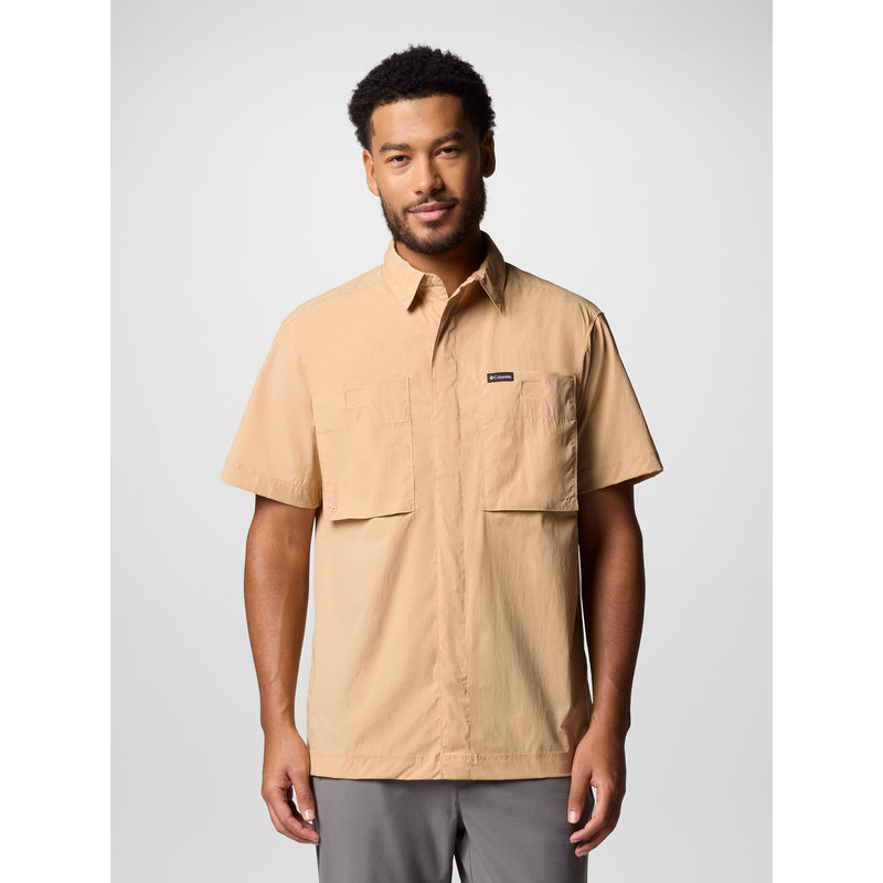 Columbia Men Peach Omni-Freeze Black Mesa Utility Short Sleeve Shirt (L)