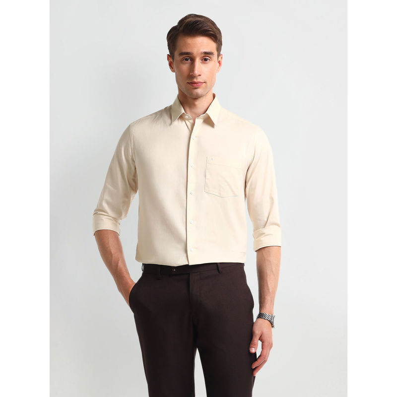Arrow Solid Beige Full Sleeves Collar Neck Shirt (40)