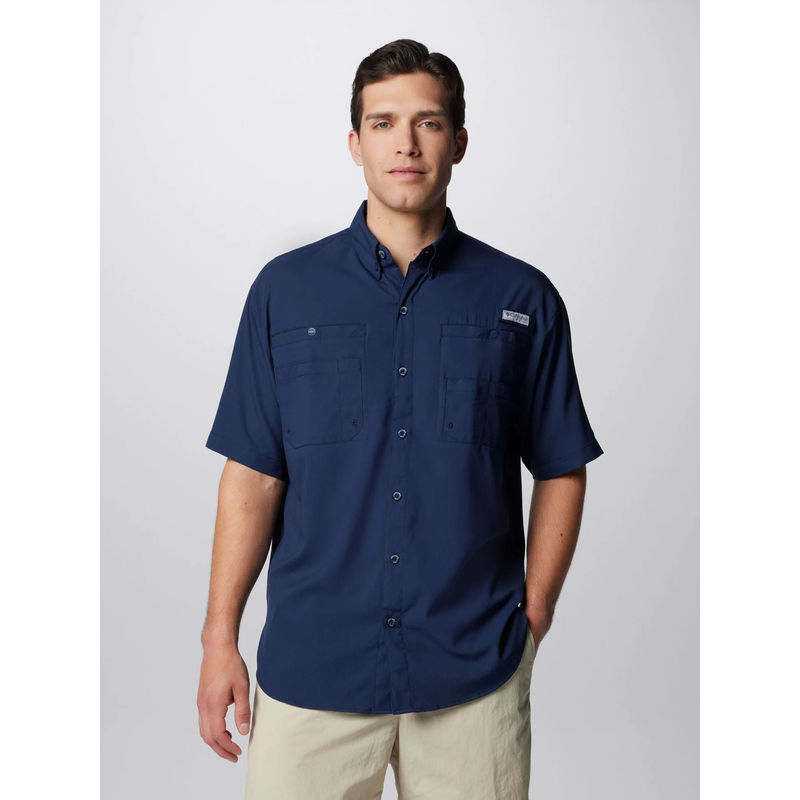Columbia Men Blue Omni-Shade Tamiami Ii Short Sleeve Shirt (L)