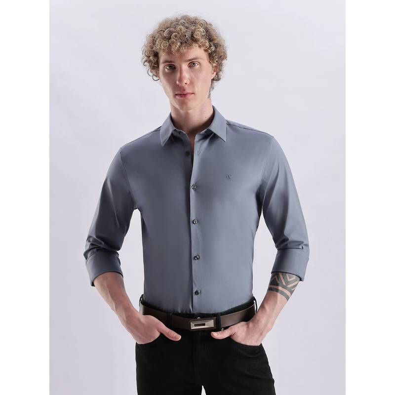 Calvin Klein Fashion Calvin Klein Slim Fit Grey Cotton Shirt - Image 1