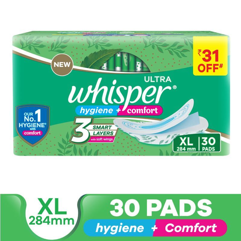 Whisper Ultra Clean Thin XL Sanitary PadsHygiene & Comfort, Soft Wings