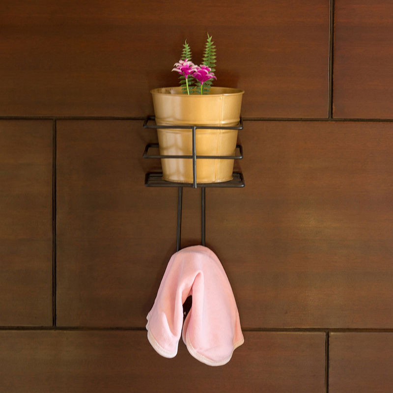ExclusiveLane The Golden Bucket' Wall Planter Pot With Towel Hook In