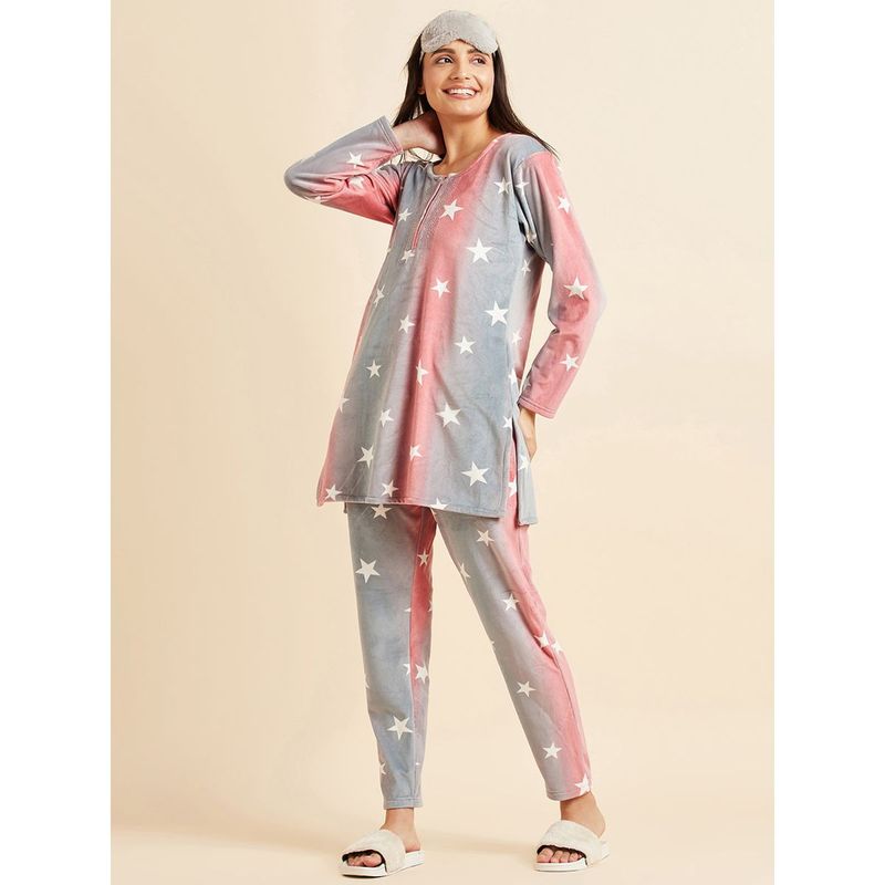 Sweet Dreams Women Printed Pyjama Kurti Top Grey (Set of 2) (L)