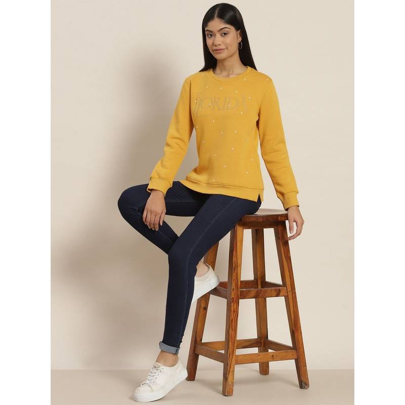 Sweet Dreams Women Polka Dots Sweatshirt Mustard (XL)