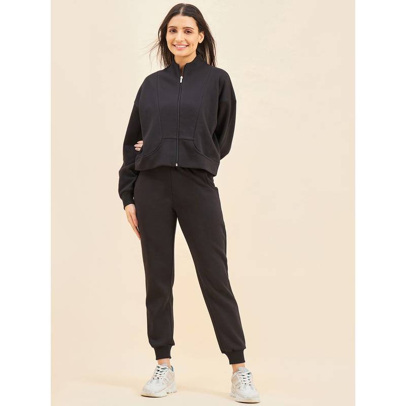 Sweet Dreams Women Solid Track Suit Black (Set of 2) (3XL)