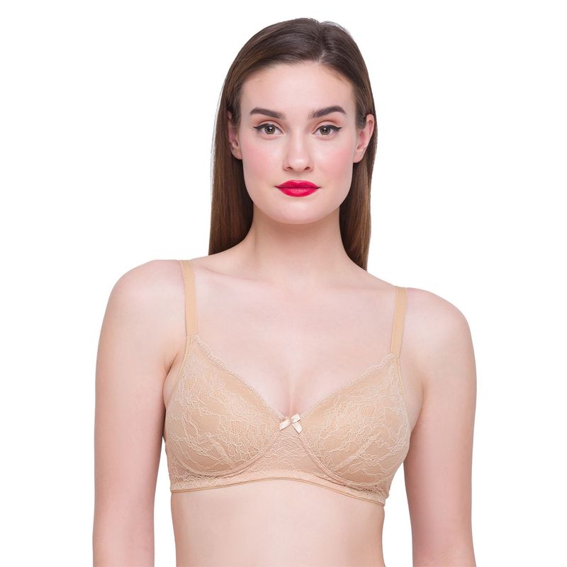 Candyskin Lightly Padded Non Wired Solid Nylon Bra - Nude (32C)