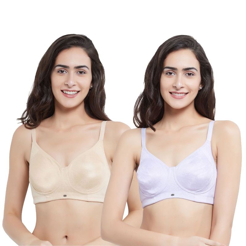 SOIE Women's Full Coverage Encircled Non Wired Bra (PACK OF 2) - Multi-Color (32C)