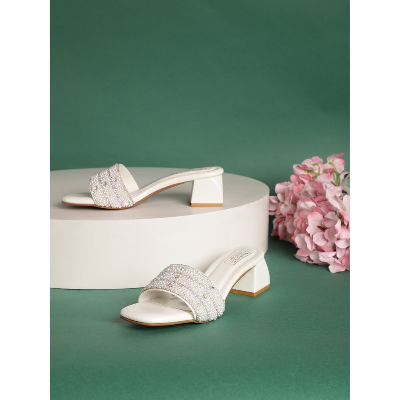 Truffle Collection White Embellished Heel Sandals (UK 4)