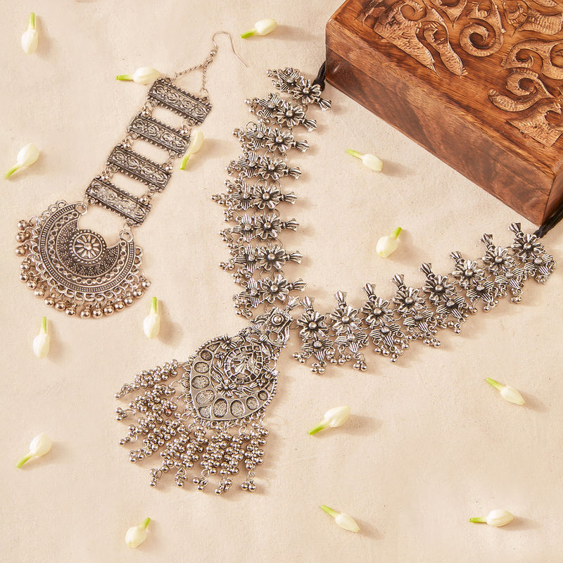 Ethnic Silver Oxidised Maang Tikka for women and Girls