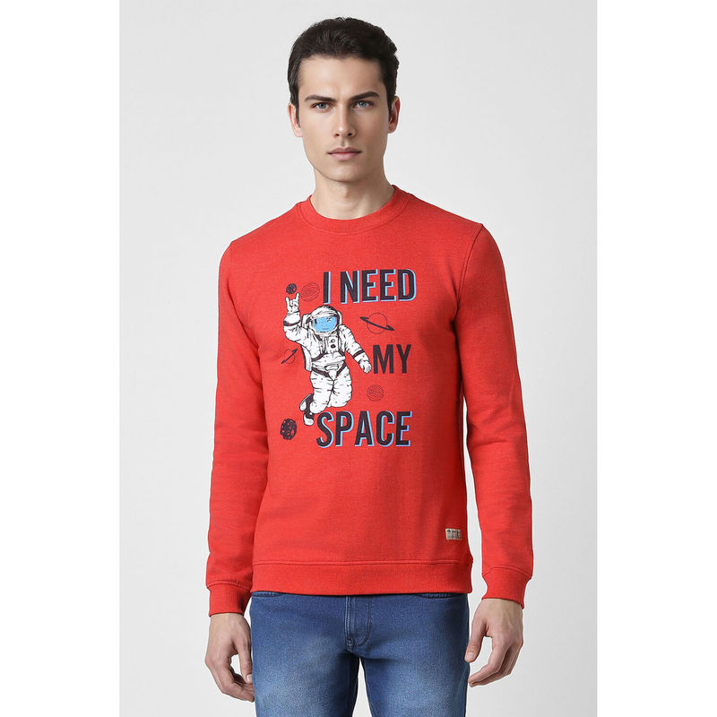 Peter England Men Red Print Round Neck Sweatshirt (M)