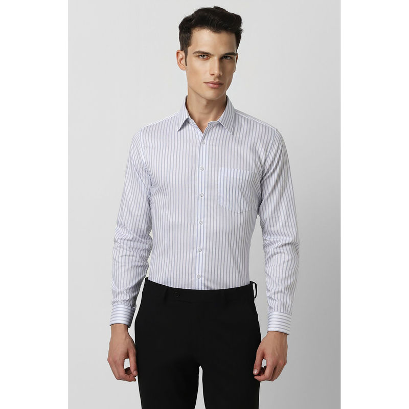 Van Heusen Men White Slim Fit Stripe Full Sleeves Formal Shirt (44)