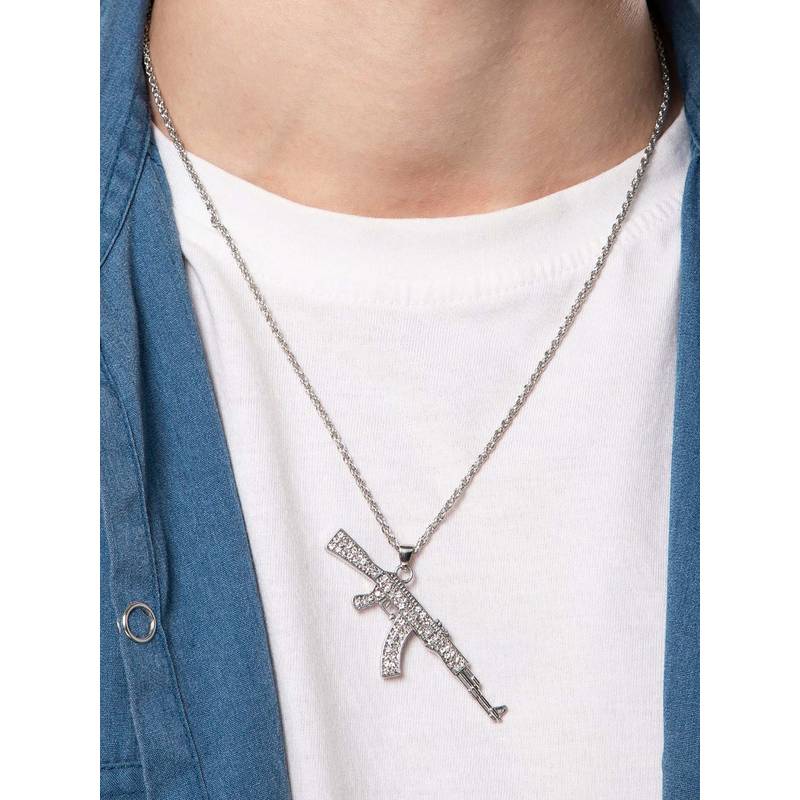 Buy Salty Alpha Men Ak 47 Silver Chain Necklace Online