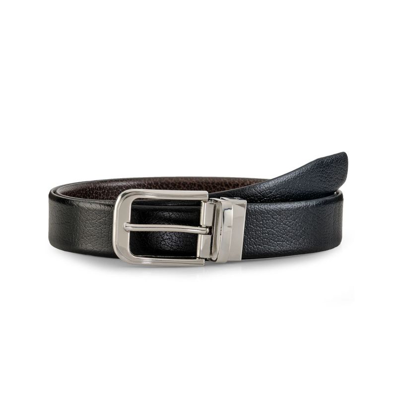 Teakwood Men Black & Brown Textured Reversible Leather Belt