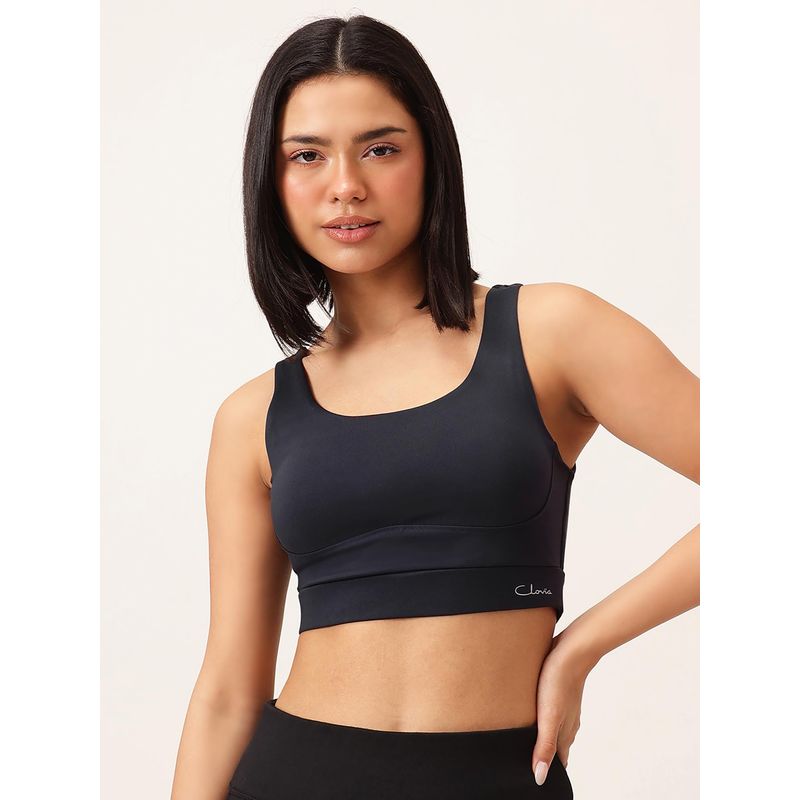 Clovia Women Navy Blue Solid Removable Pads Sports Bra (L)