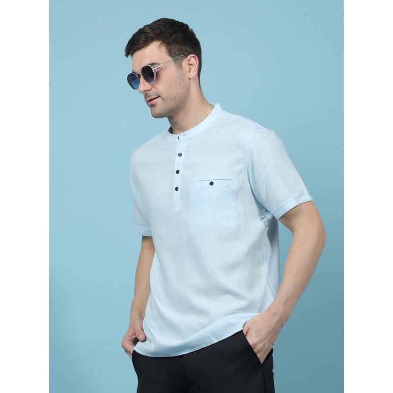 CRIMSOUNE CLUB Mens Blue Linen Kurta (XL)