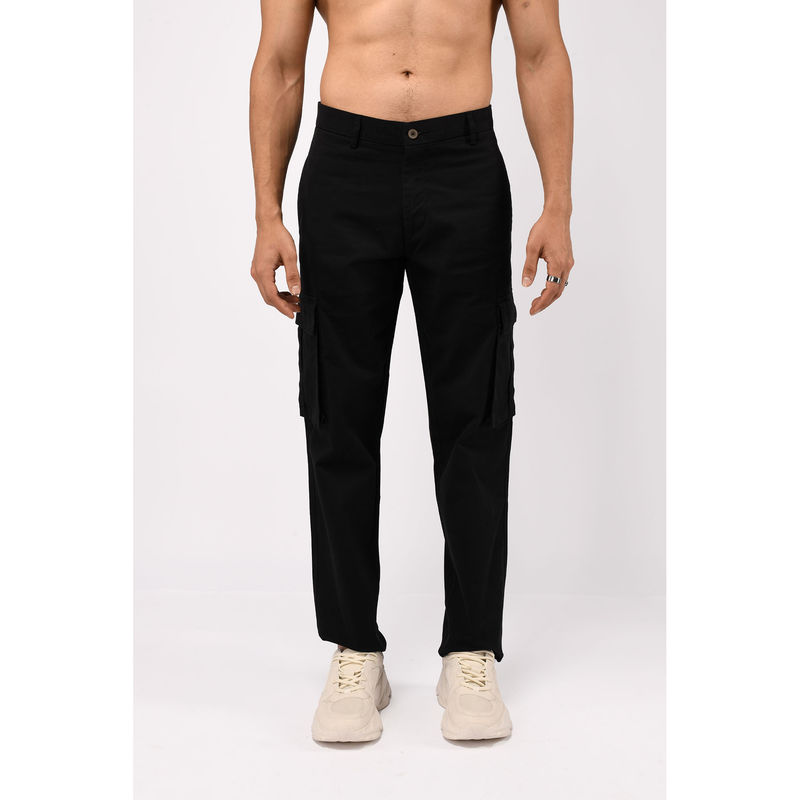 TAILORAEDGE Black Finest Twill Relaxed Cargo Pant (28)