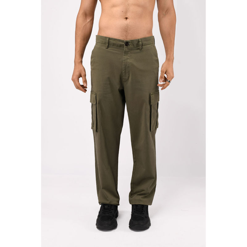 TAILORAEDGE Olive Finest Twill Relaxed Cargo Pant (28)