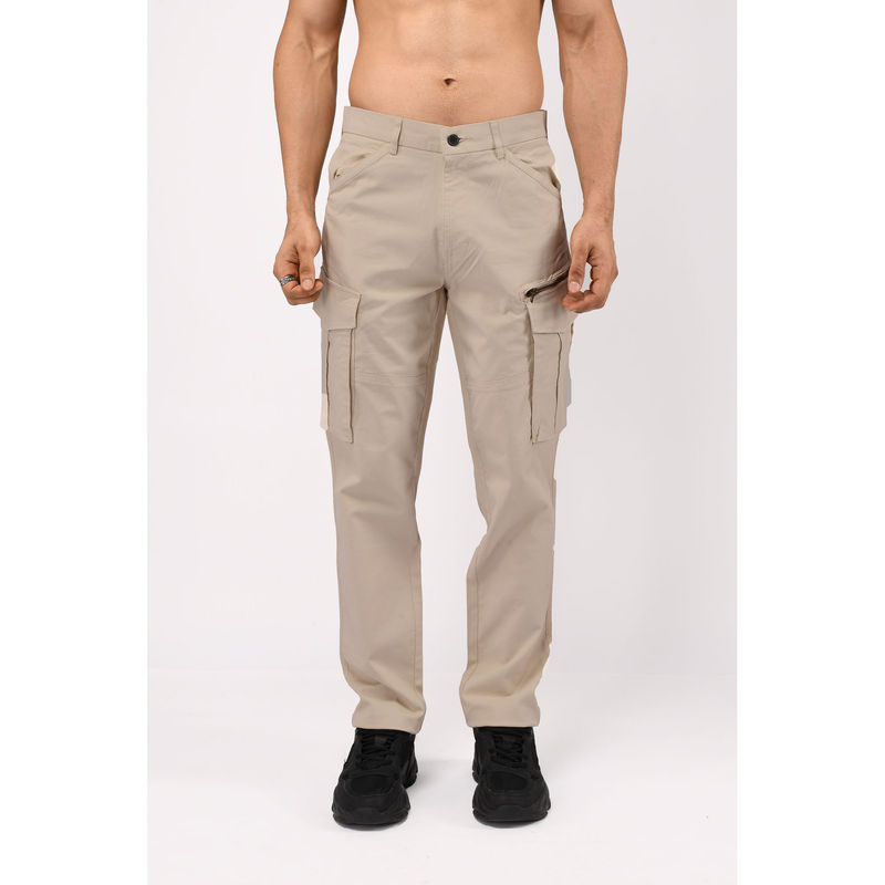 TAILORAEDGE Cream Utility Zip Cargo Pant (28)
