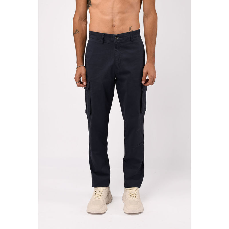 TAILORAEDGE Navy Blue Elevated Twill Tailored Cargo Pant (36)