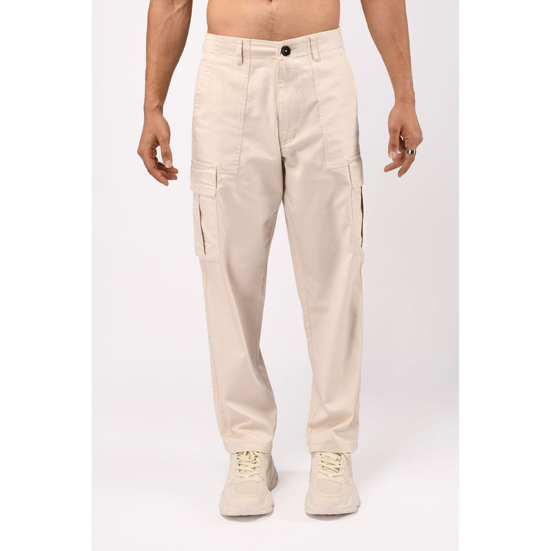 TAILORAEDGE Cream Carpenter Relaxed Cargo Pant (28)