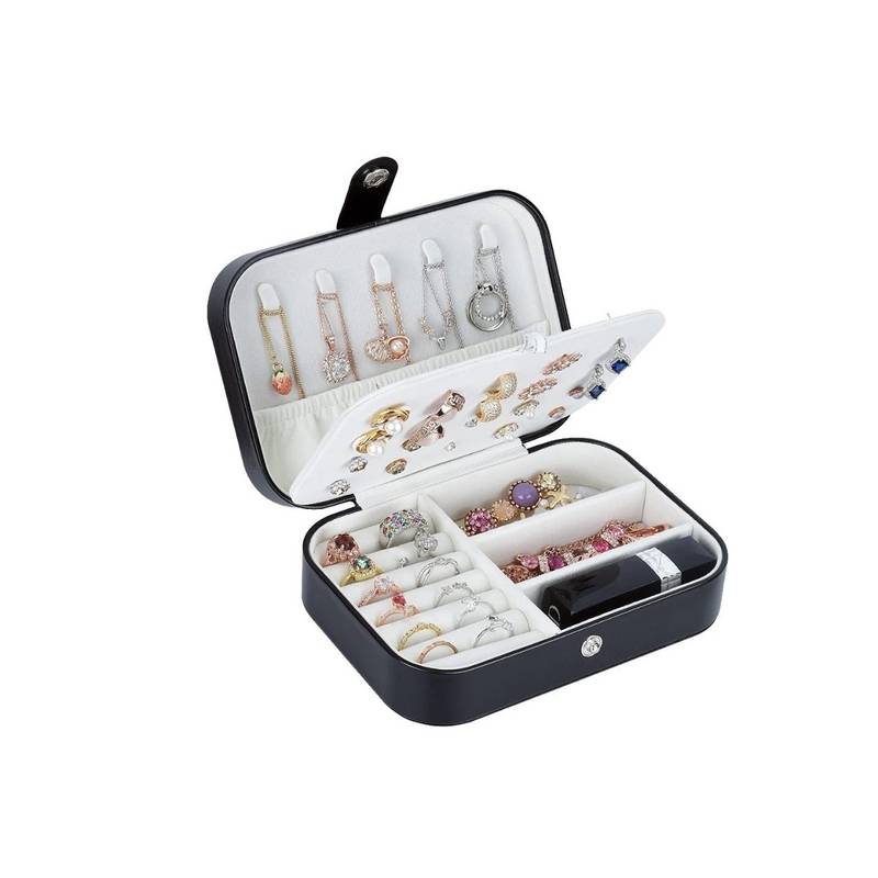 Awestuffs Black PU Leather Small Travel Jewellery Box