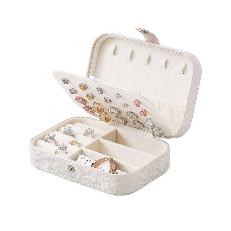 Awestuffs White PU Leather Small Travel Jewellery Box