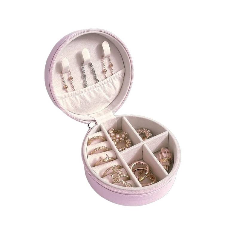 Awestuffs Pink PU Leather Mini Travel Jewellery Box