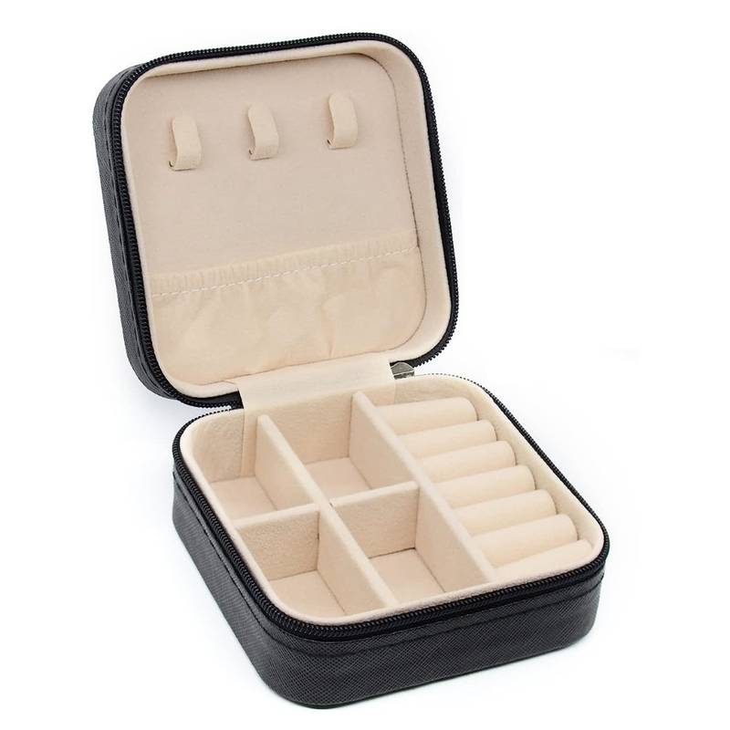 Awestuffs Black PU Leather Travel Jewellery Box