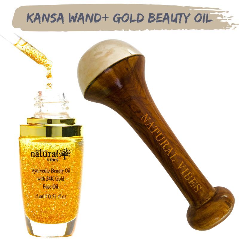 Buy Natural Vibes Kansa Wand Face Roller + Gold Beauty Elixir Oil Online