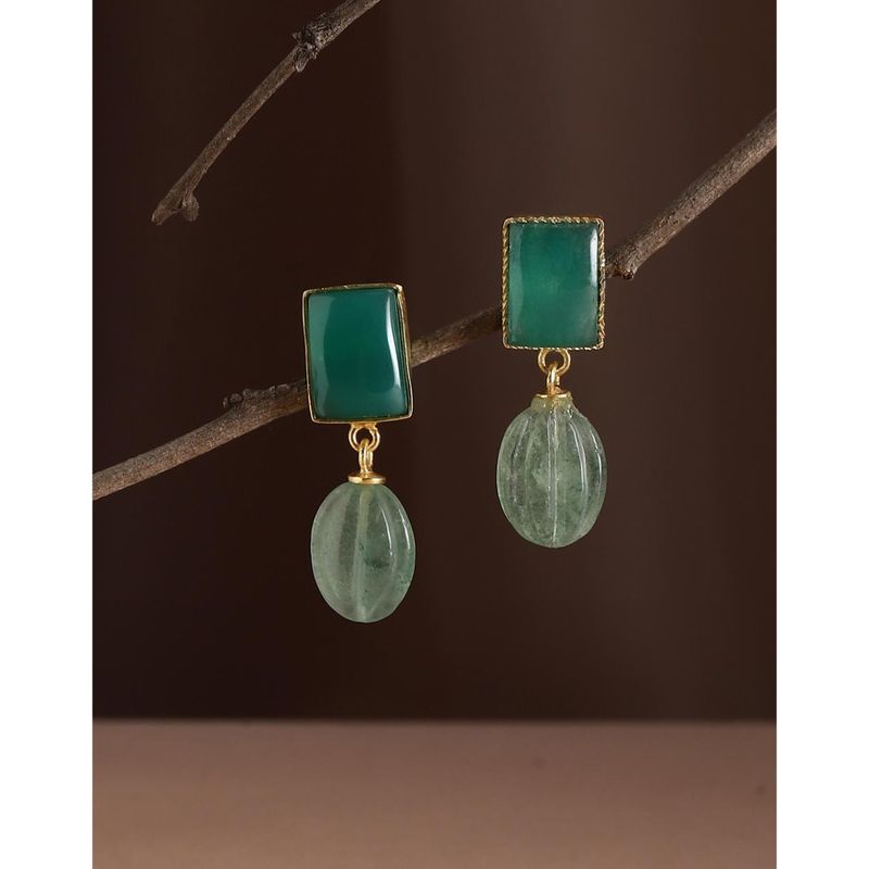 Green - Handcrafted Gamcha Fabart Beadwork Earrings by Rangila Dhaga main image 1