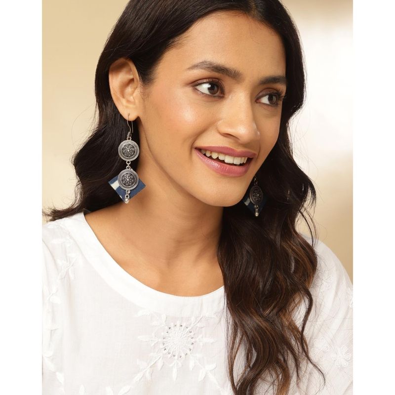 Blue - Hand Embroidered Fabart Beadwork Earrings by Rangila Dhaga