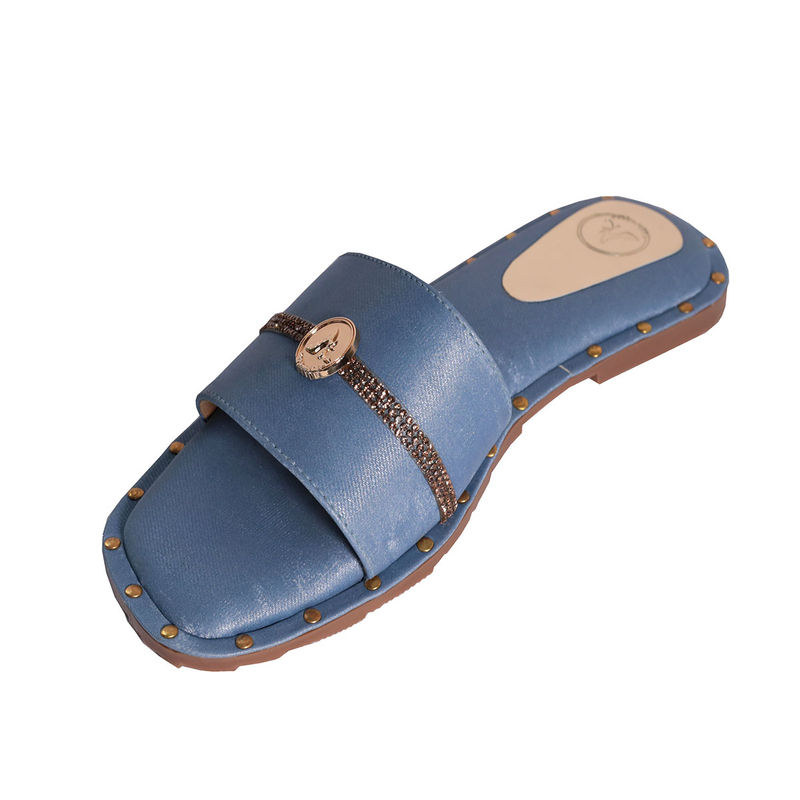 Sana K Luxurious Footwear Blue Open Toe Slip-On Flats (EURO 36)