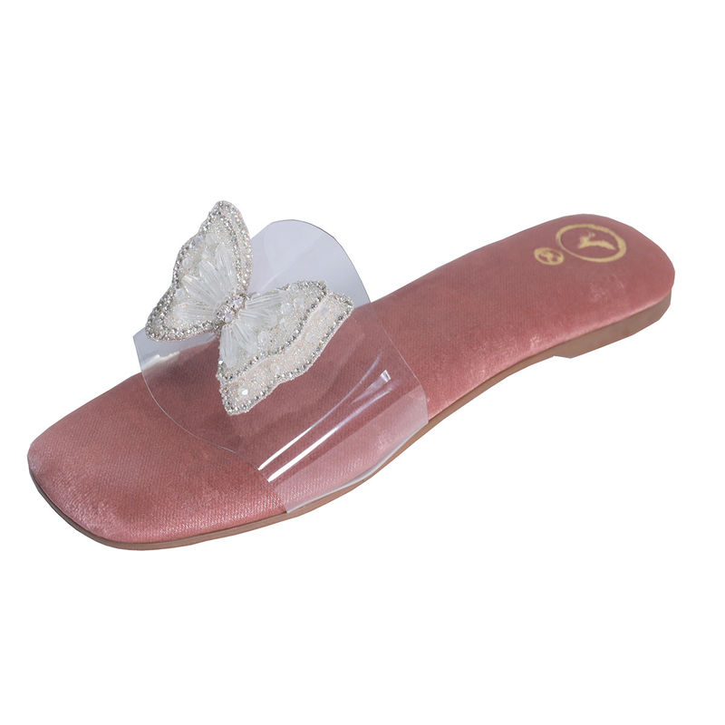 Sana K Luxurious Footwear Pink Butterfly Open Toe Slip-On Flats (EURO 36)