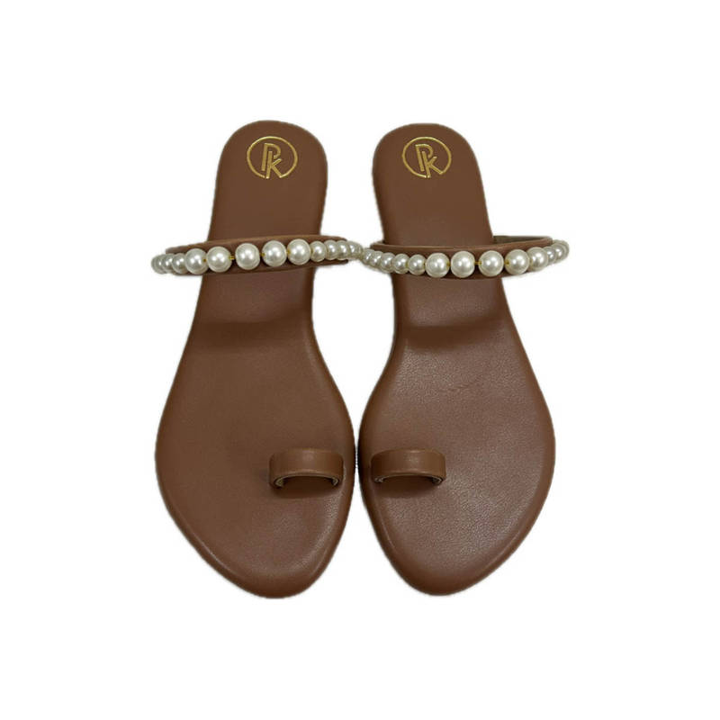 PREET KAUR Tan Pearl Thumb Flats (EURO 36)