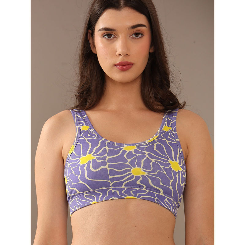 2PEACE Lavender Printed Non-Wired Removable Pads Full Coverage Bralette Bra (S)