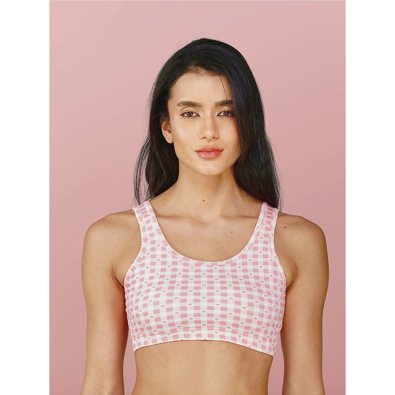 2PEACE Pink Printed Non-Wired Removable Pads Full Coverage Bralette Bra (S)