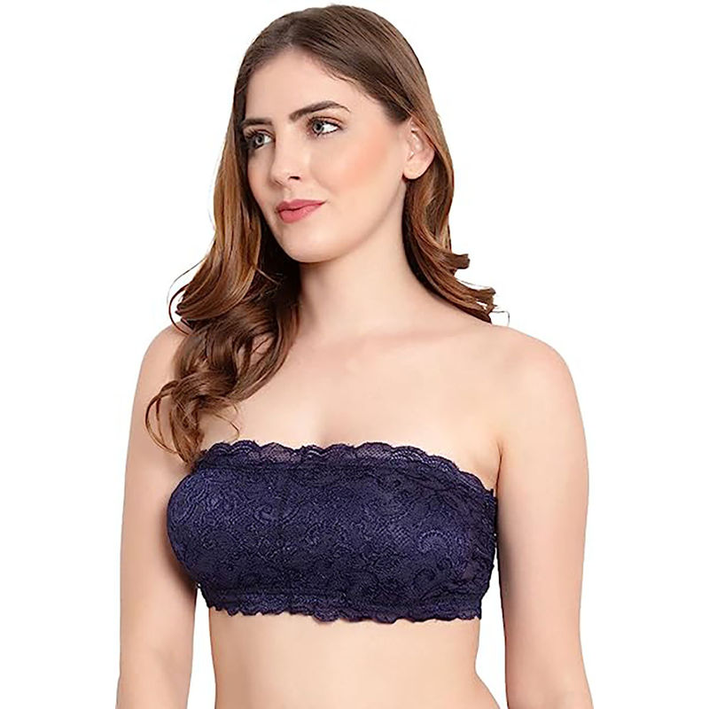 BRACHY Navy Blue Floral Non-Wired Removable Pads Full Coverage T-Shirt Bra (34C)