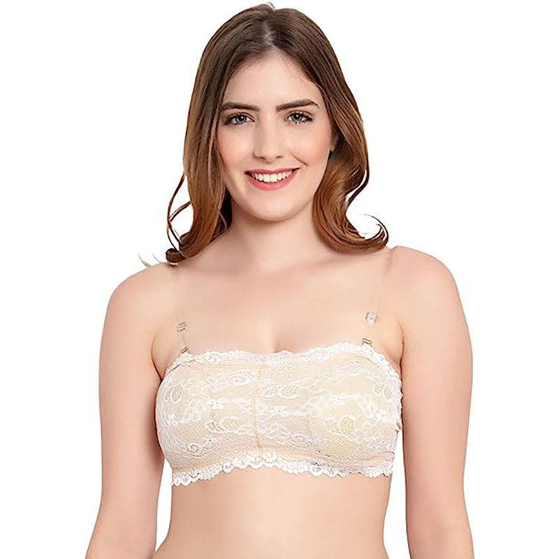 BRACHY Beige Floral Non-Wired Removable Pads Full Coverage T-Shirt Bra (28B)