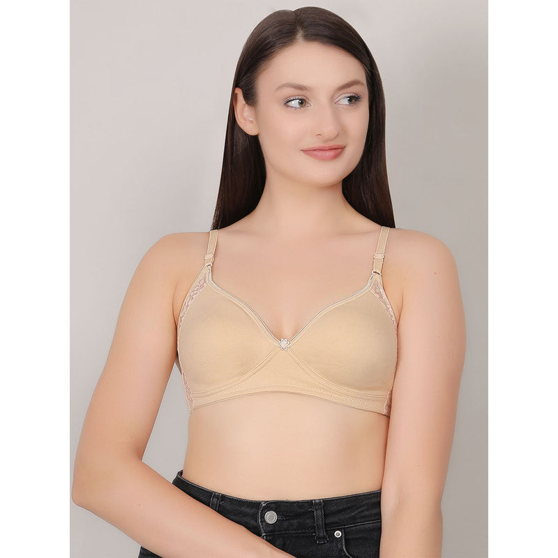 Mod & Shy Beige Solid Non-Wired Non-Padded Medium Coverage T-Shirt Bra (32B)