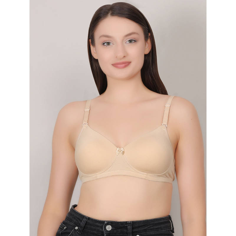 Mod & Shy Beige Solid Non-Wired Lightly Padded Medium Coverage T-Shirt Bra (34C)
