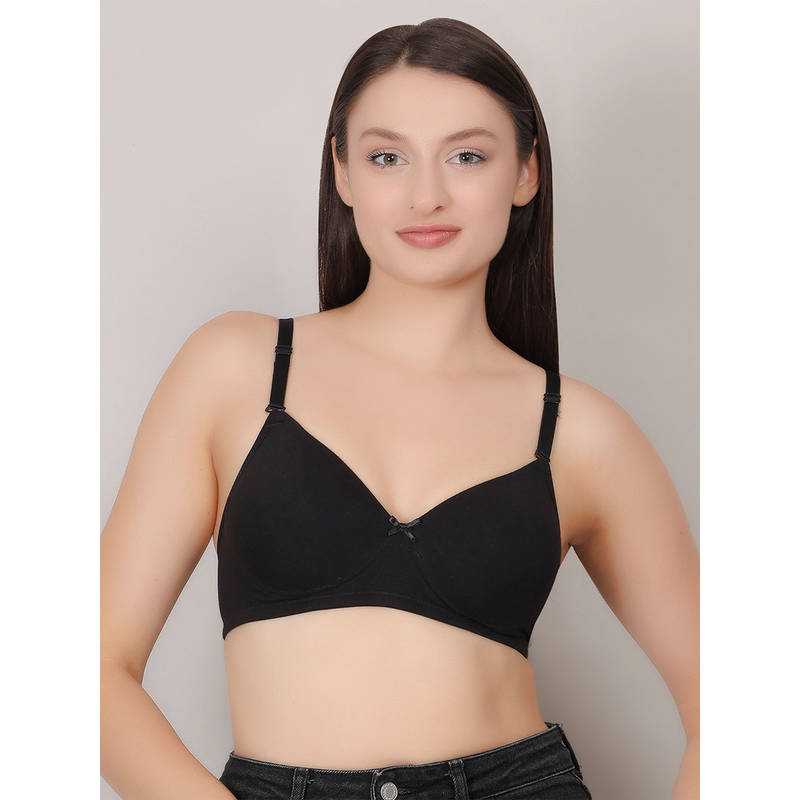 Mod & Shy Black Solid Non-Wired Lightly Padded Medium Coverage T-Shirt Bra (30B)