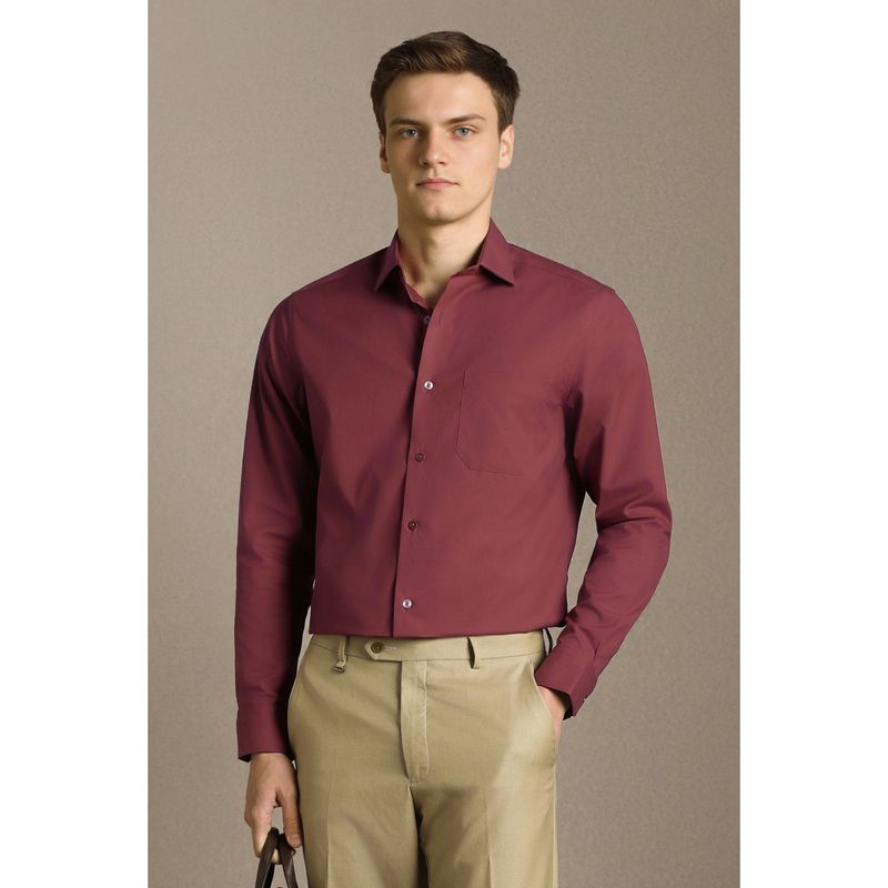 Louis Philippe Men Maroon Cotton Full Sleeves Regular Fit Shirt (44)