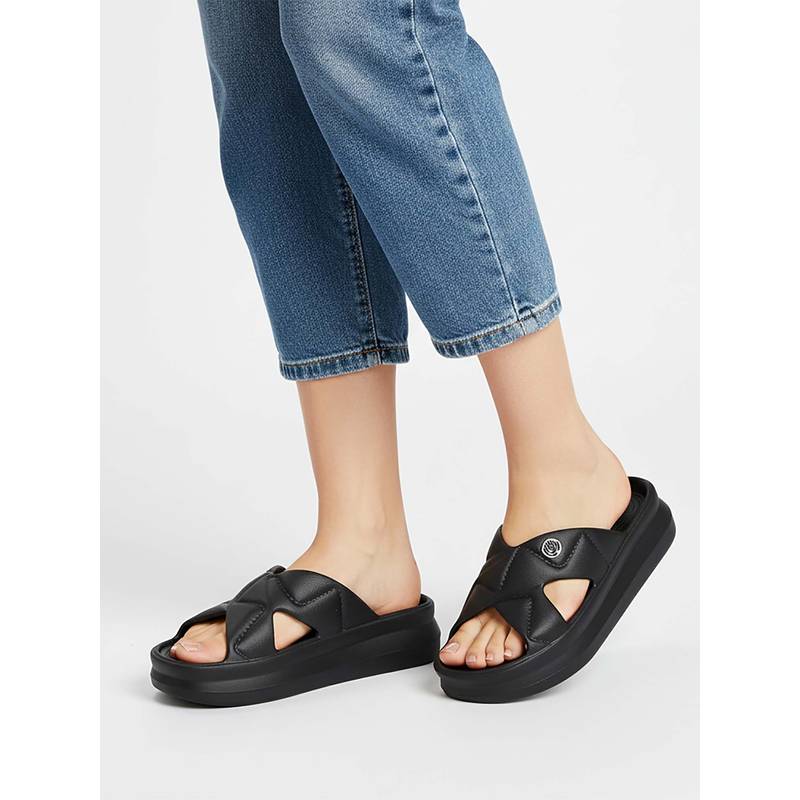 NoStrain Women Black Waterproof Cross Strap Sandals (UK 5)