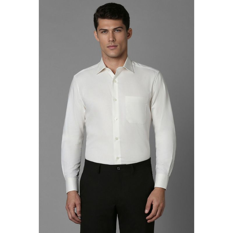 Louis Philippe Men's Cotton Wrinkle Resistant Regular fit Cream Solid Formal Shirt (39)