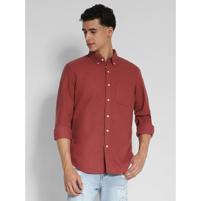 American Eagle Men Red Slim Fit Oxford Casual Shirt (2XL)