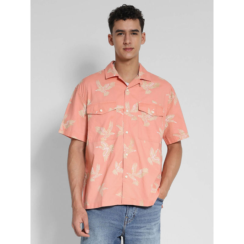 American Eagle Men Peach 24/7 Stretch Printed Poolside Shirt (XS)