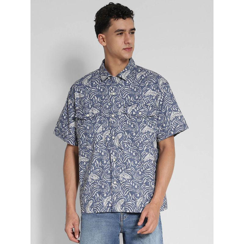 American Eagle Men Blue 24/7 Stretch Printed Poolside Shirt (XS)