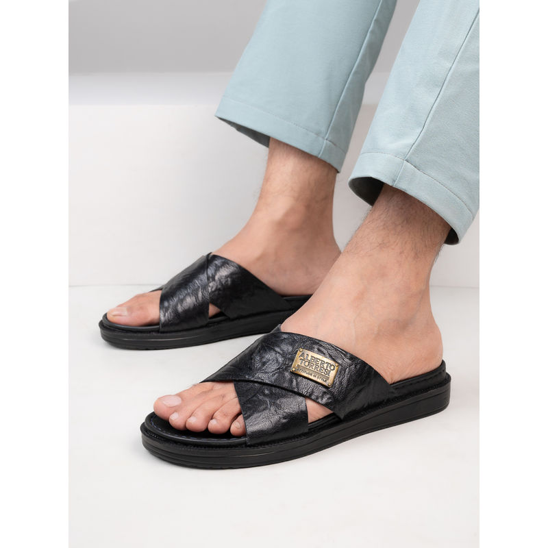 Alberto Torresi Men Barleta Black Leather Slippers (UK 6)