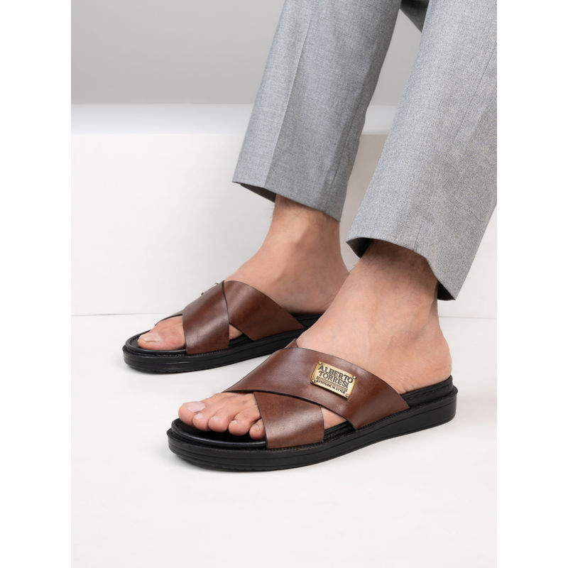 Alberto Torresi Men Deriko Tan Genuine Leather Sandals (UK 6)